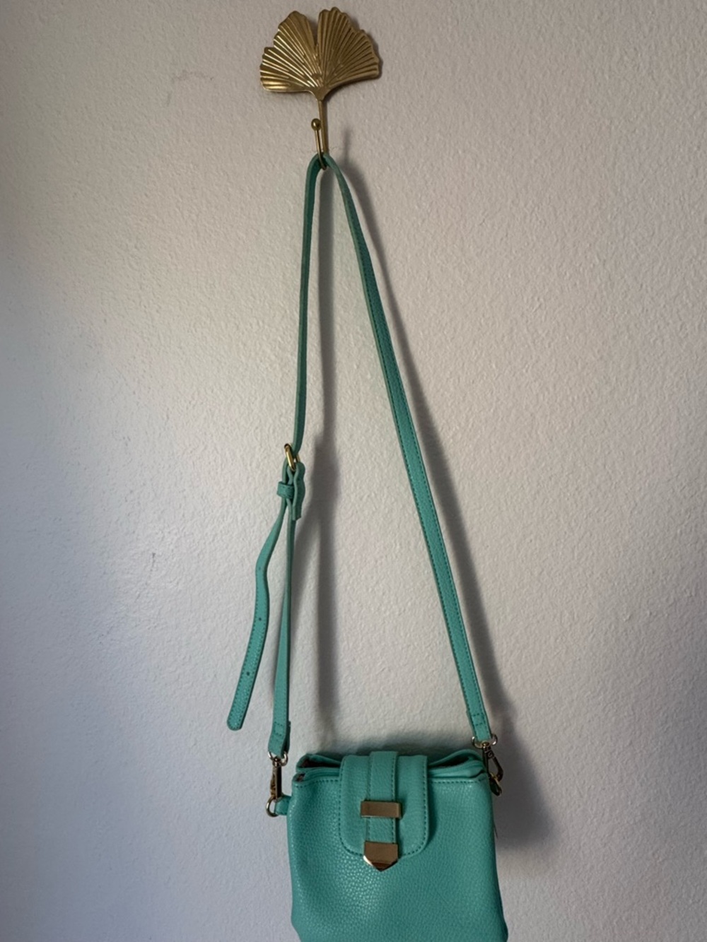 Vintage Charming Charlie Triple Pocket Teal Crossbody Bag with Gold Hardware